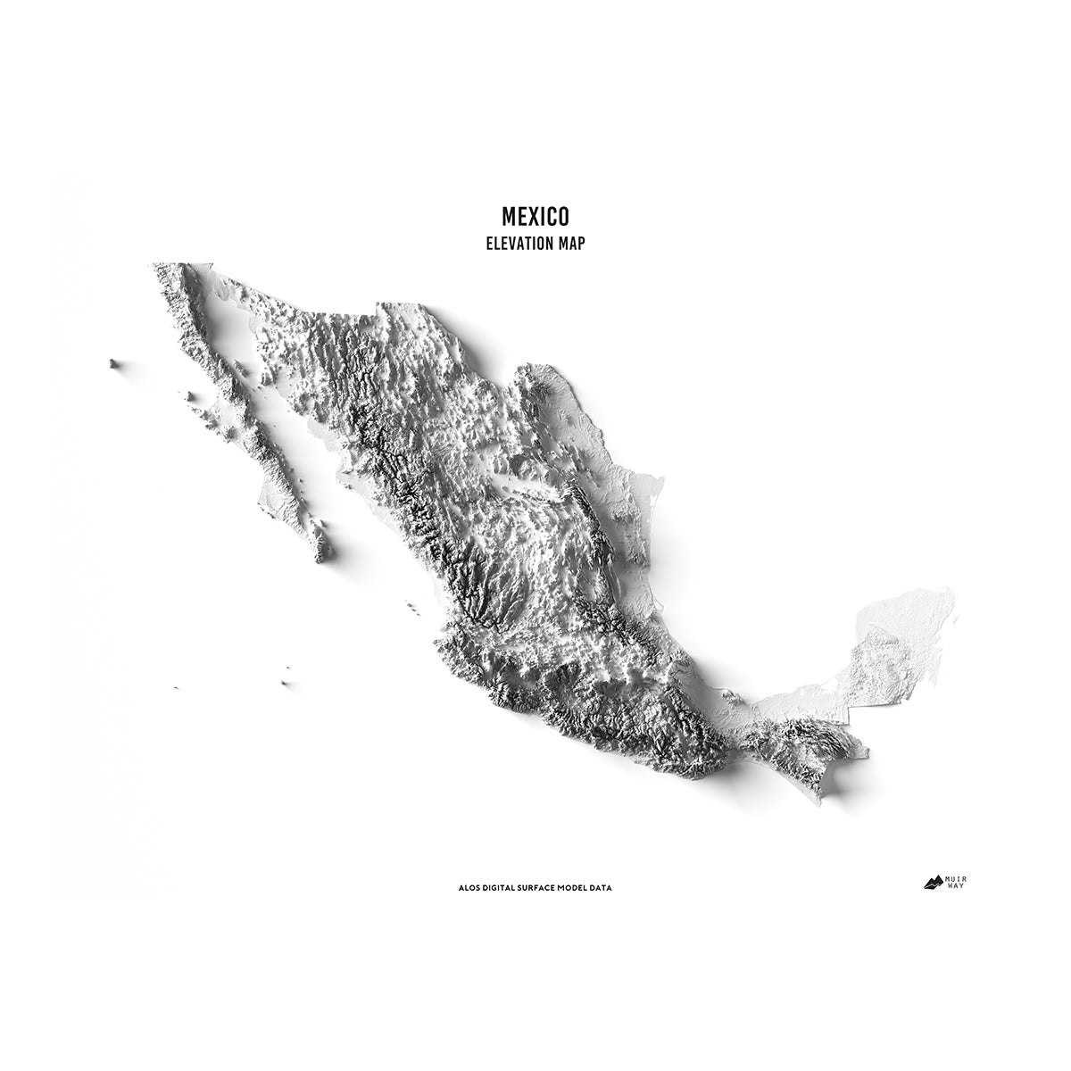 Mexico Elevation Map English No Frame