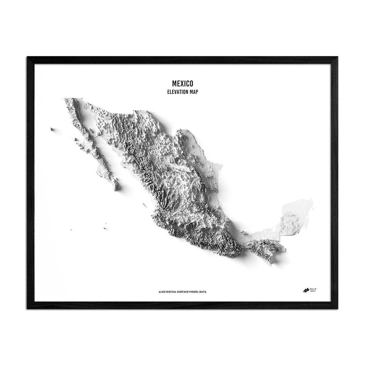 Mexico Elevation Map English Black