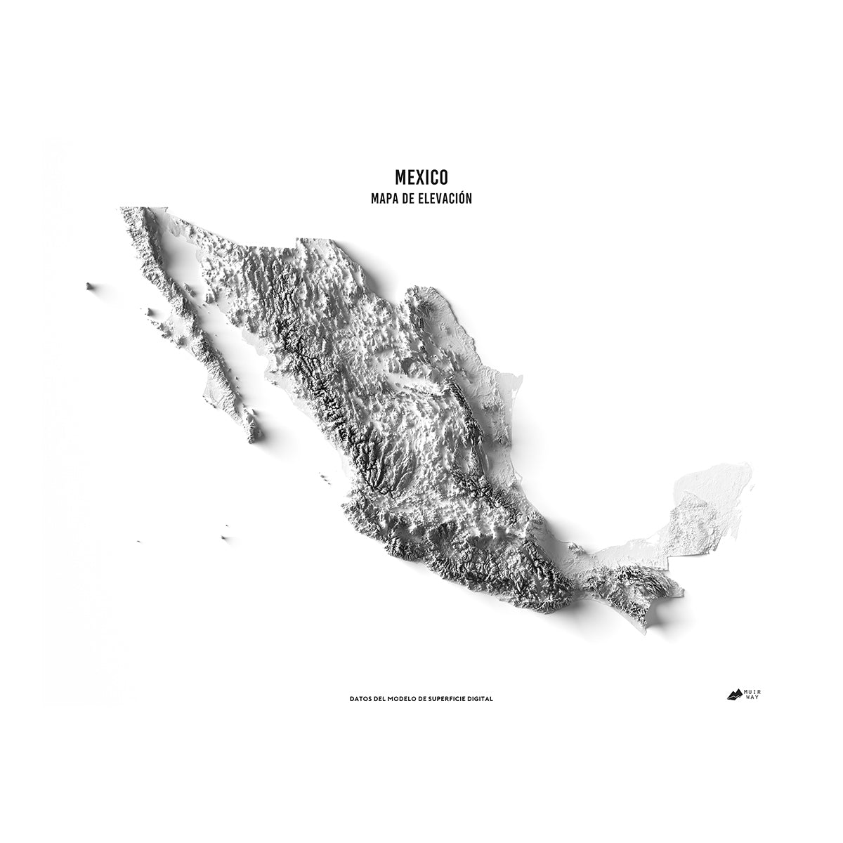 Mexico Elevation Map Spanish No Frame