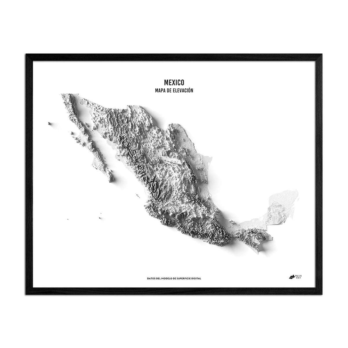 Mexico Elevation Map Spanish Black