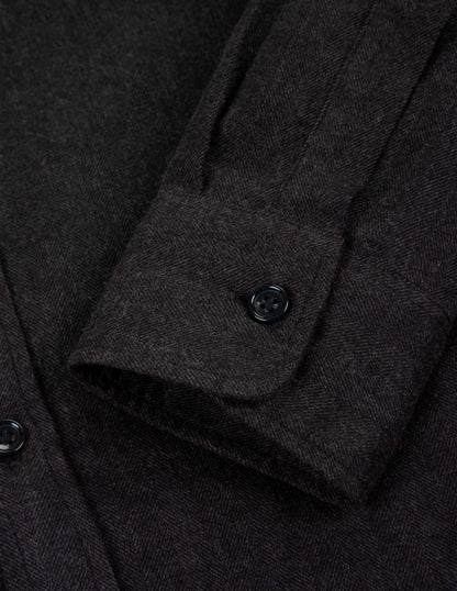 Rivay Miles Brushed Flannel Camp Shirt in Dark Brown