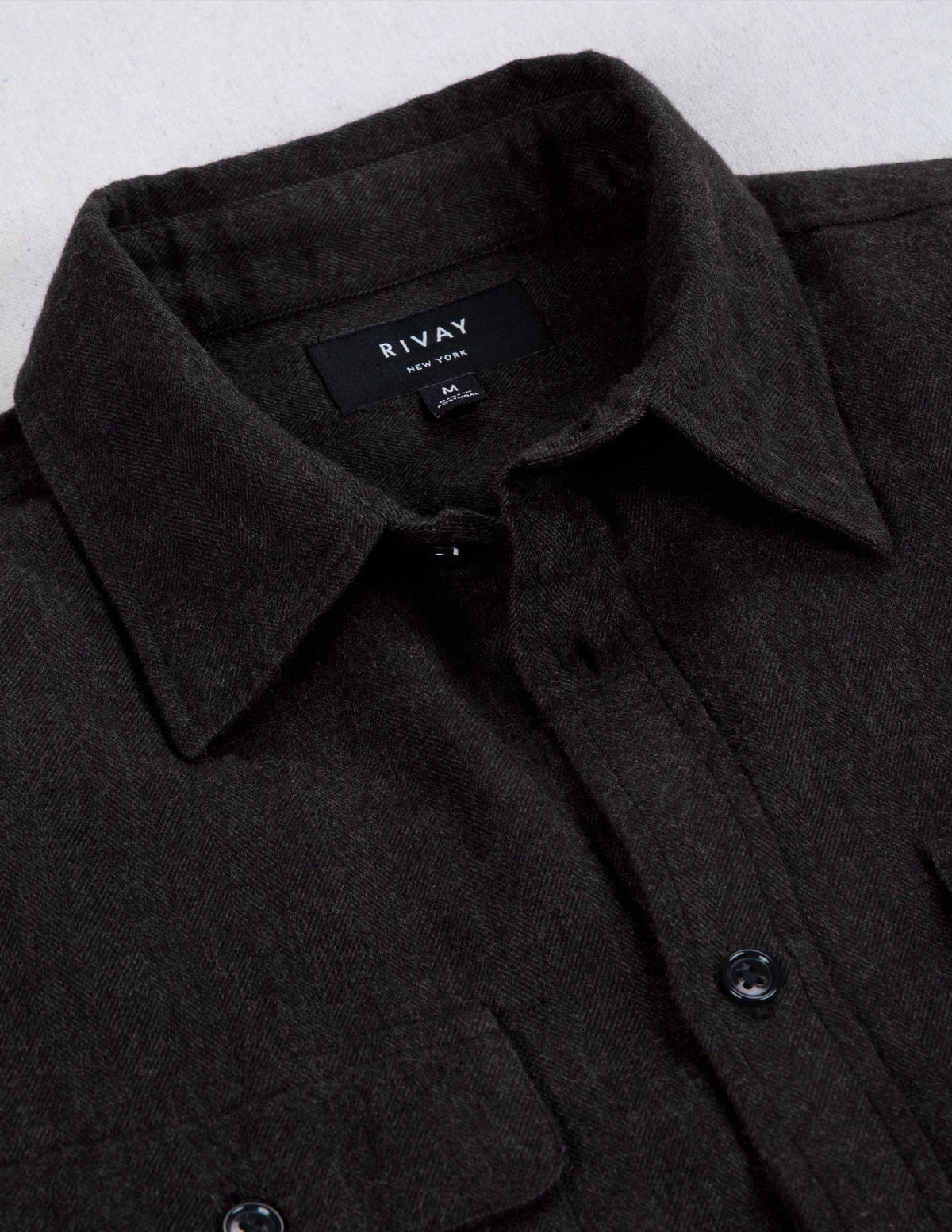 Rivay Miles Brushed Flannel Camp Shirt in Dark Brown