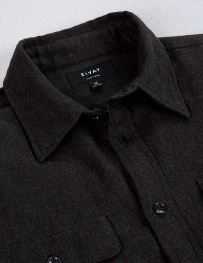 Rivay Miles Brushed Flannel Camp Shirt in Dark Brown
