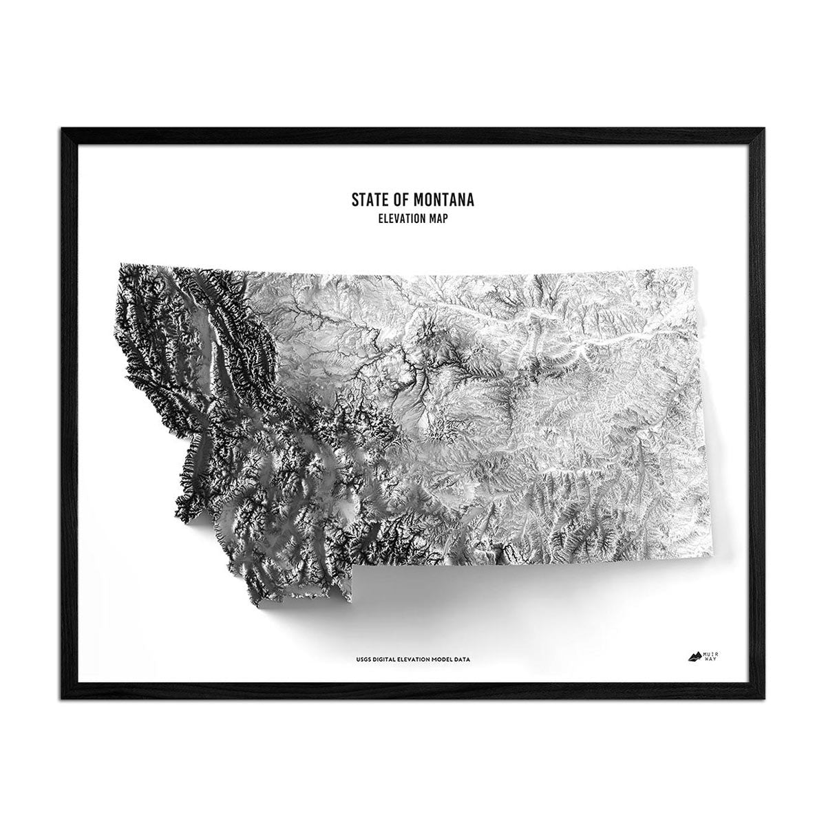 Montana Elevation Map Black