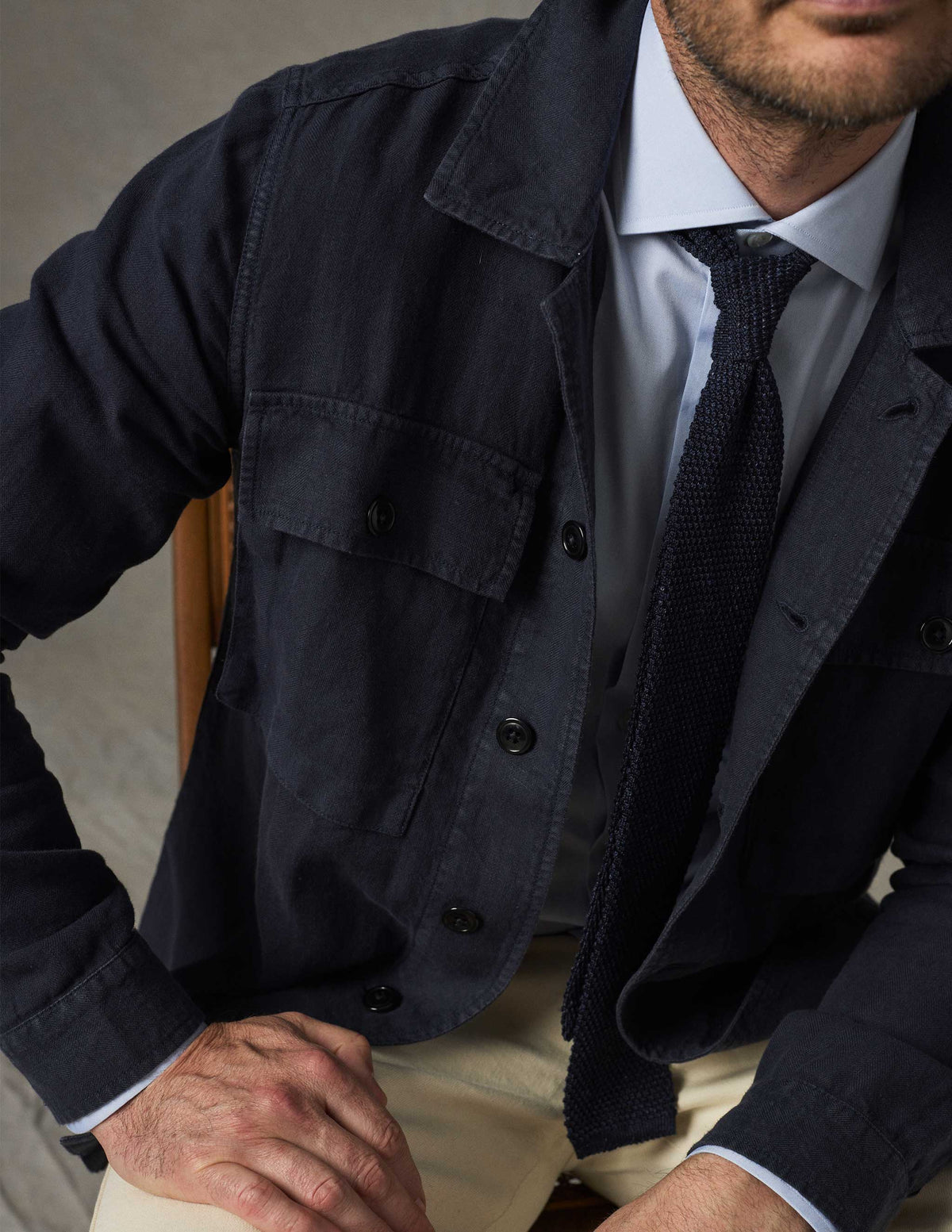 Rivay Linen Correspondent Jacket in Dark Navy
