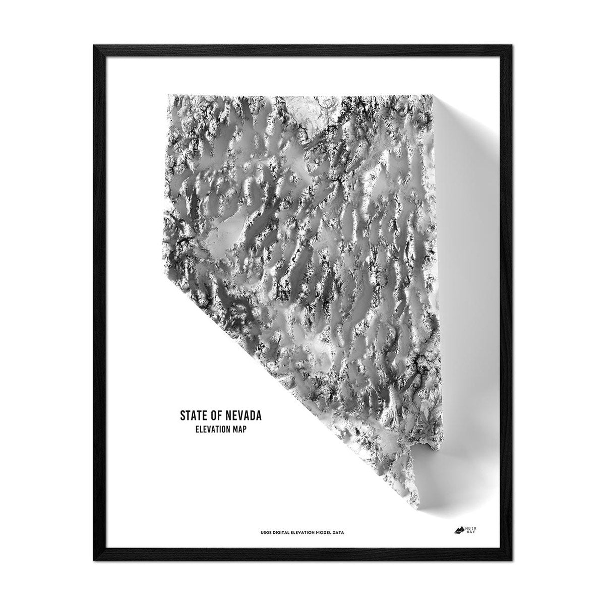Nevada Elevation Map Black