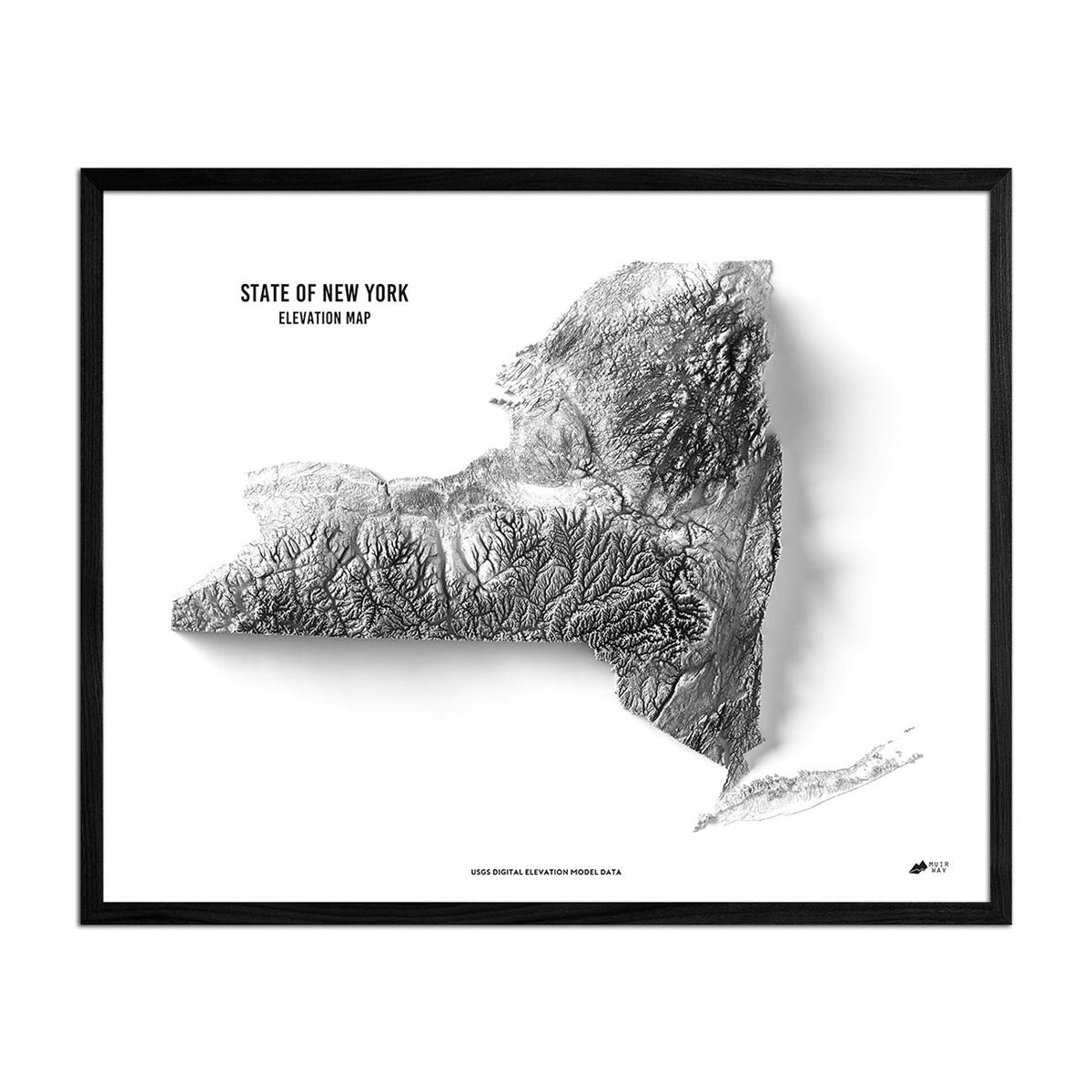New York Elevation Map Black