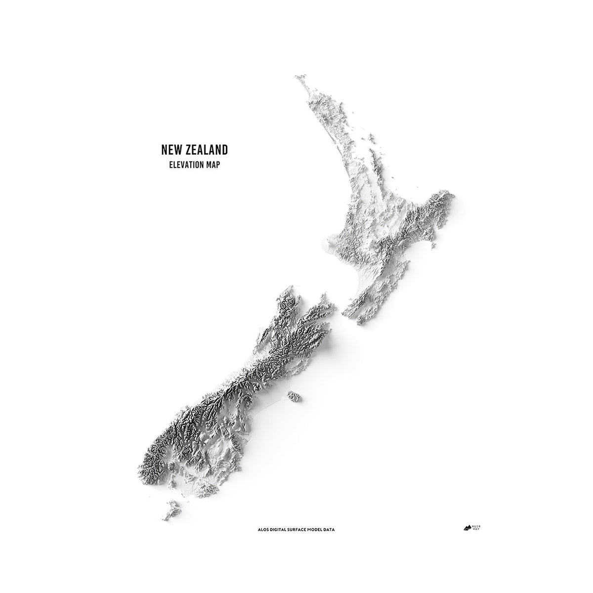 New Zealand Elevation Map No Frame