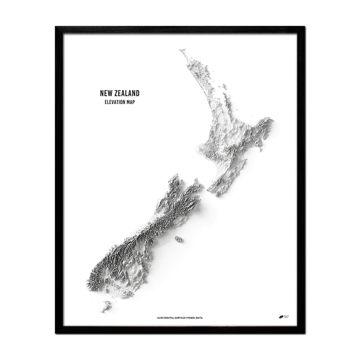 New Zealand Elevation Map Black