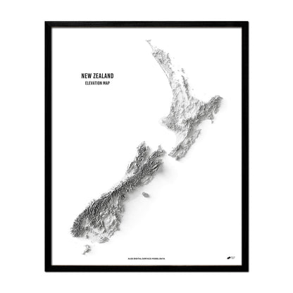 New Zealand Elevation Map Black
