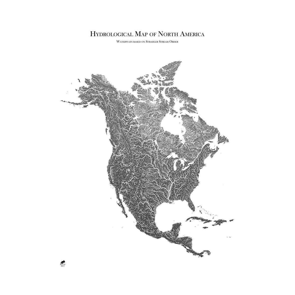 Hydrological Map of North America Black
