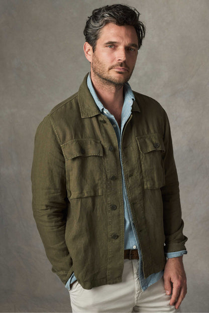 Rivay Linen Correspondent Jacket in Military Olive