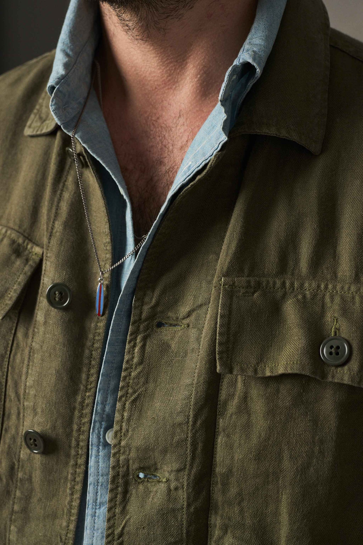 Rivay Linen Correspondent Jacket in Military Olive