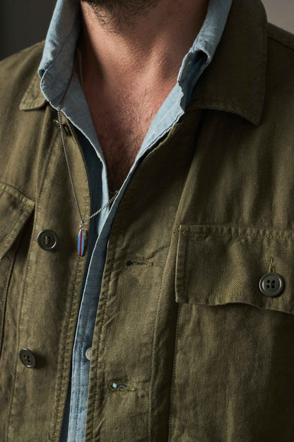 Rivay Linen Correspondent Jacket in Military Olive