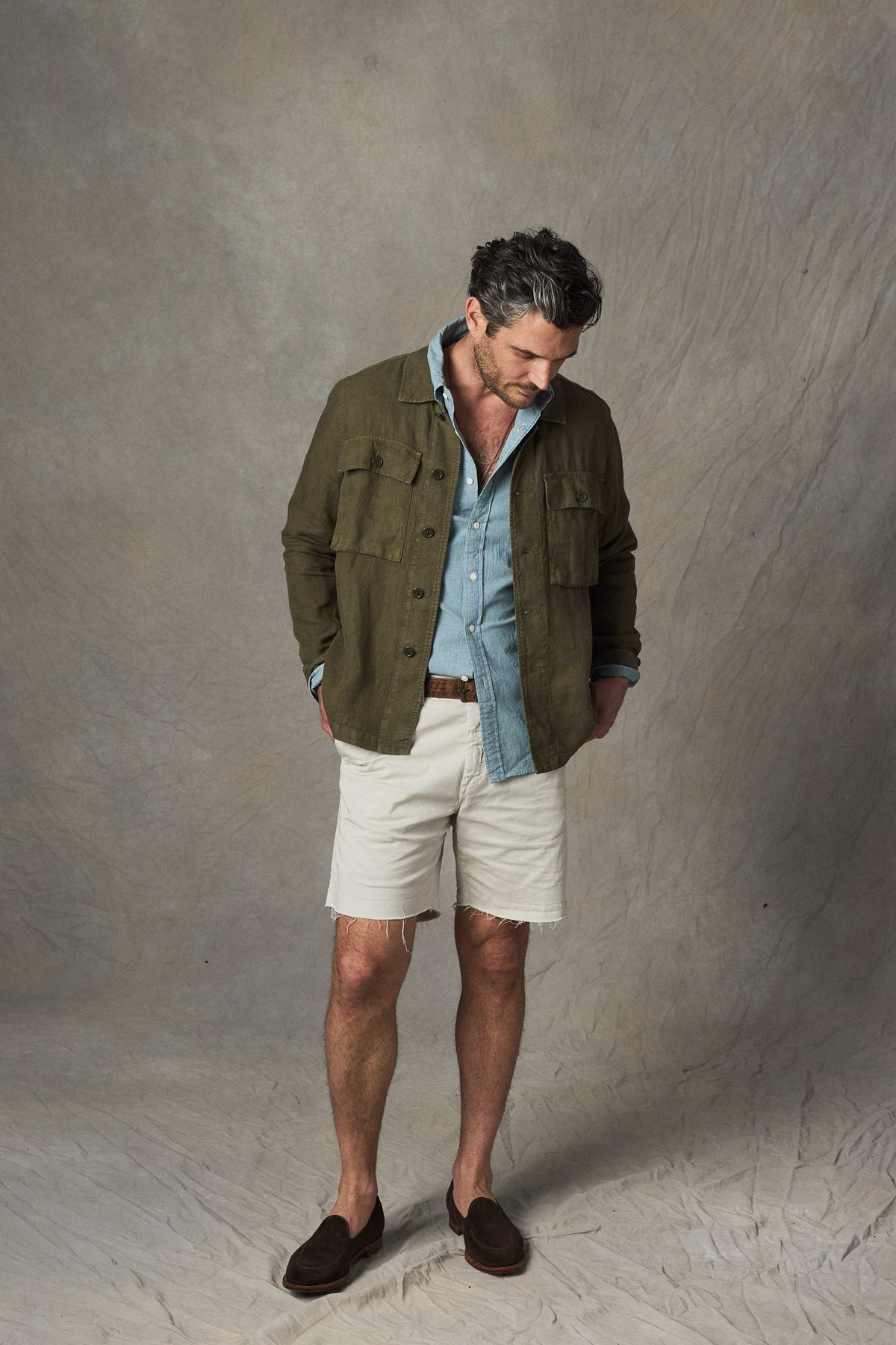 Rivay Linen Correspondent Jacket in Military Olive