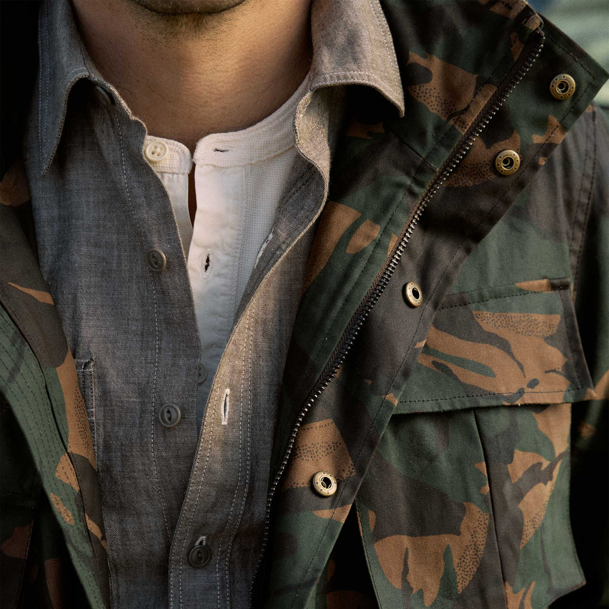 Rivay Waxed Cotton Camo Field Jacket