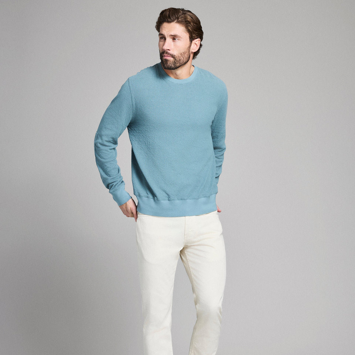 Billy Reid Crinkle Rib Crew in Steel Blue