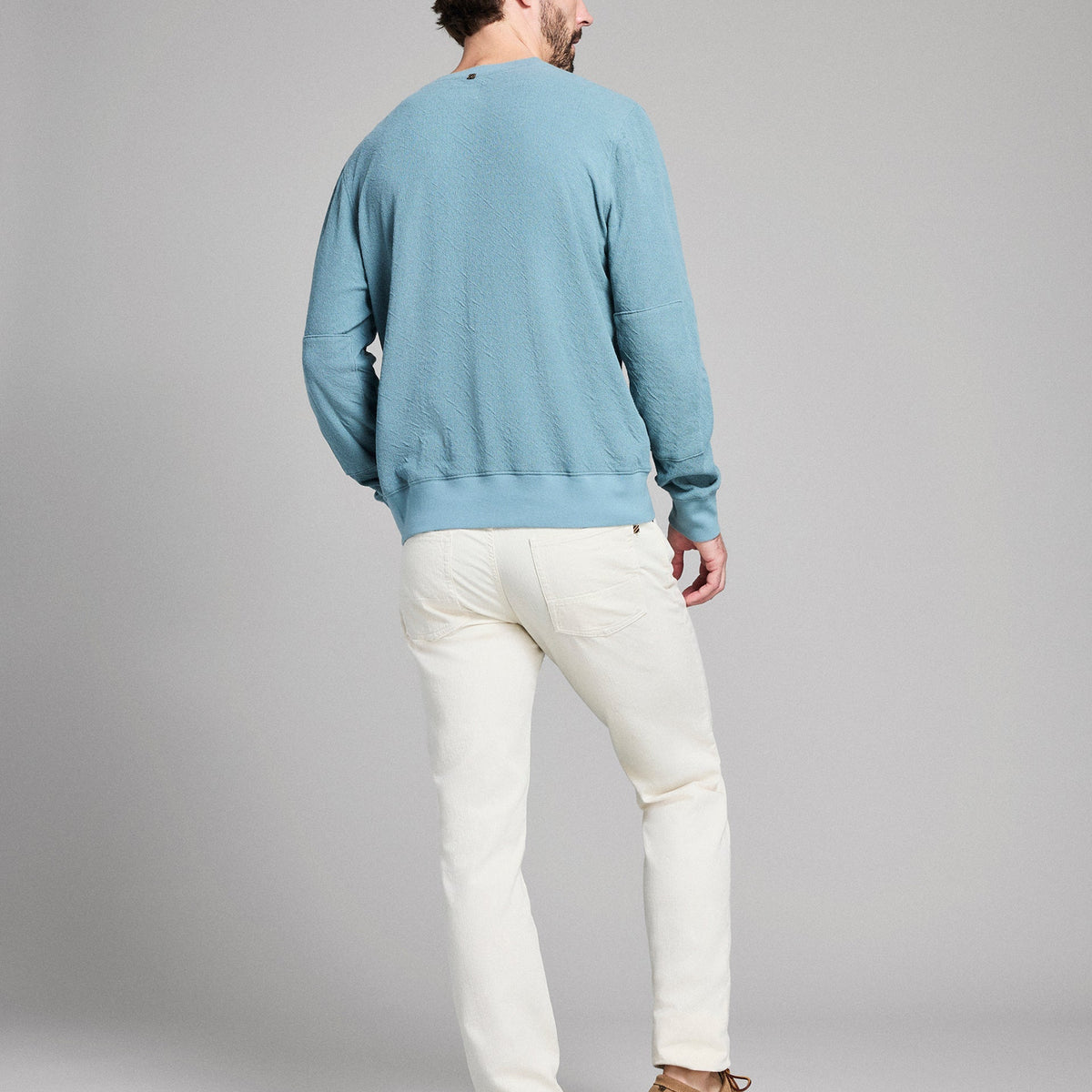 Billy Reid Crinkle Rib Crew in Steel Blue