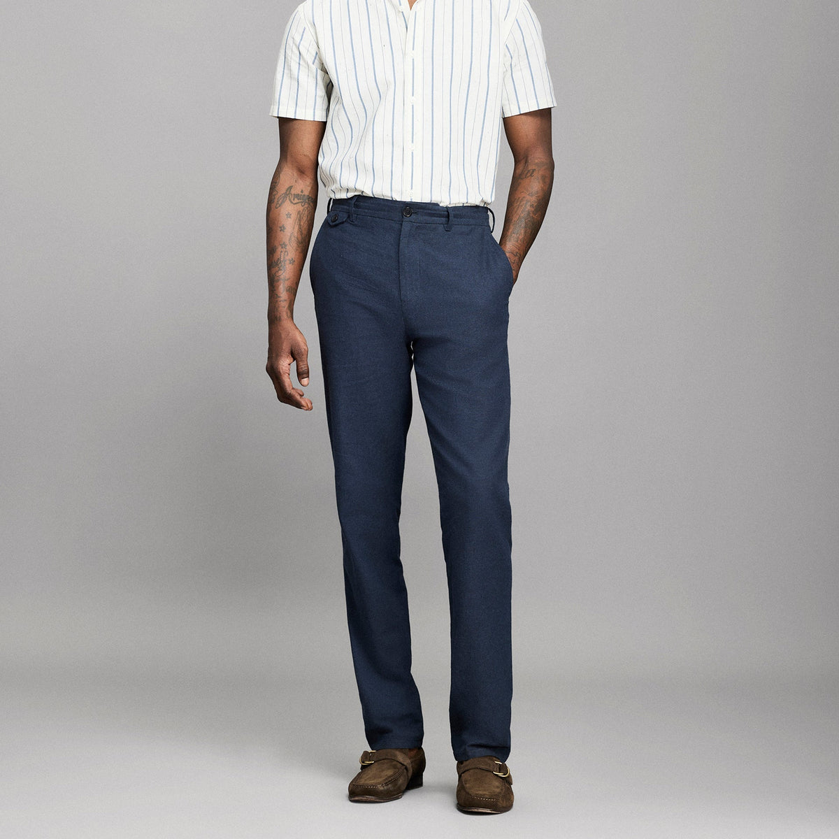 Billy Reid Chambray Flat Front Pant