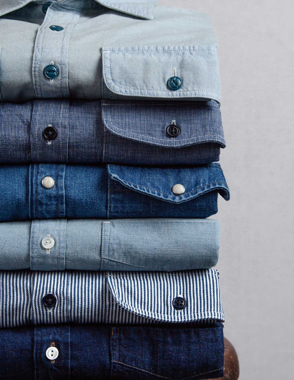 Rivay Ennis Selvedge Denim Western Shirt in Medium Wash