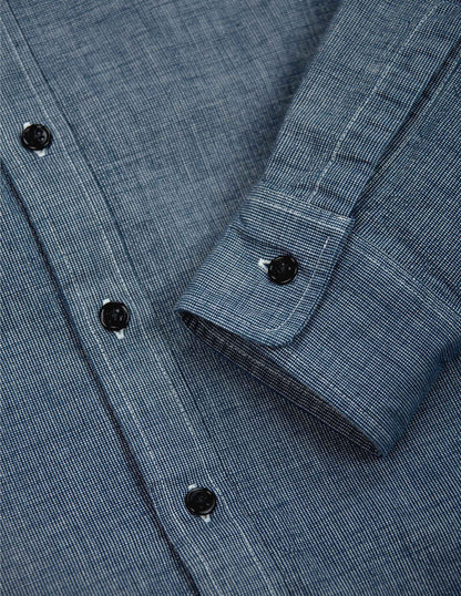 Rivay Hawker Indigo End-on-End Camp Shirt in Medium Wash