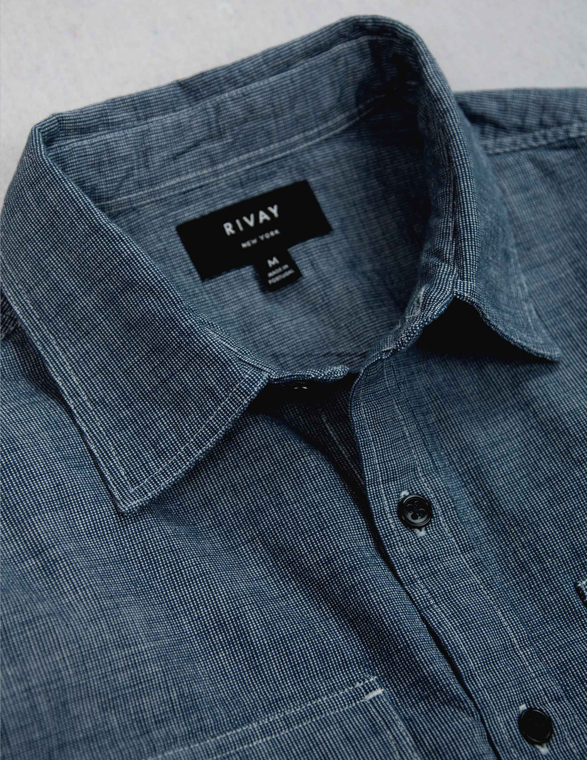 Rivay Hawker Indigo End-on-End Camp Shirt in Medium Wash