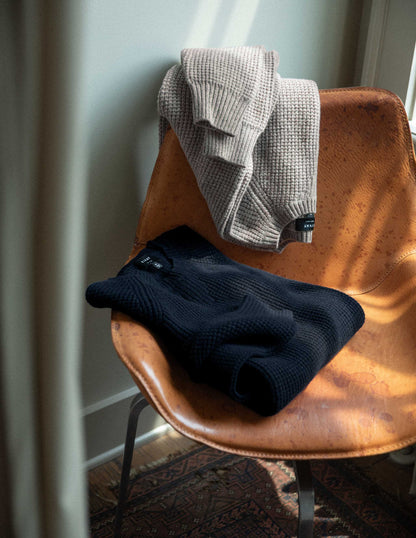 Rivay Sonny Waffle Sweater in Navy