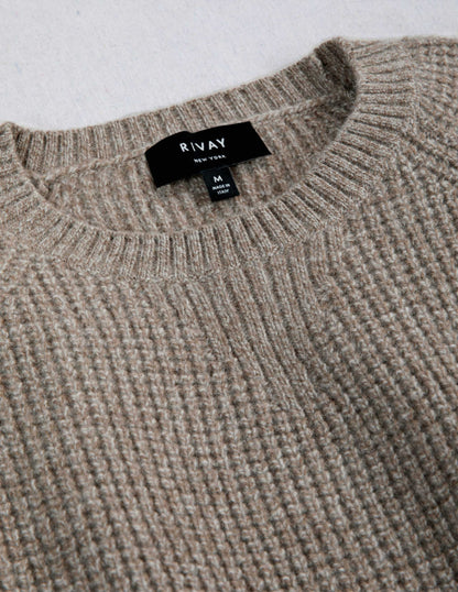 Rivay Sonny Waffle Sweater in Khaki Marl
