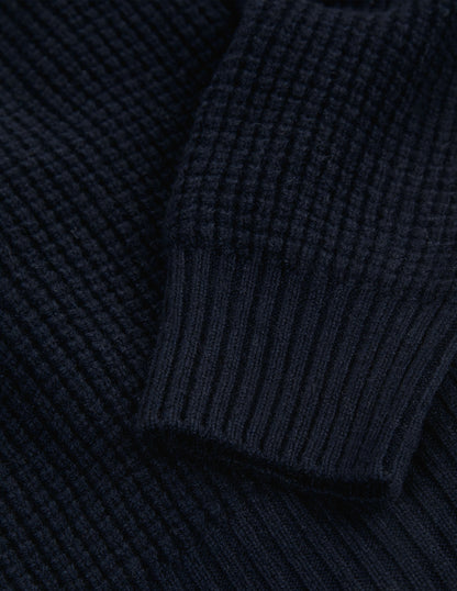 Rivay Sonny Waffle Sweater in Navy