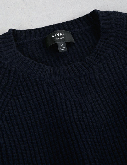 Rivay Sonny Waffle Sweater in Navy