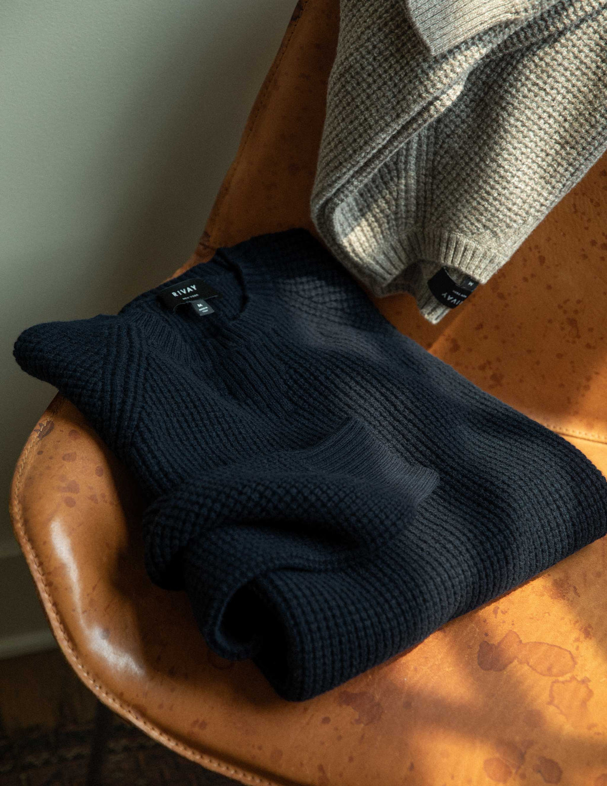 Rivay Sonny Waffle Sweater in Navy