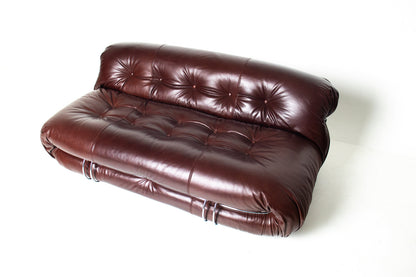 Soriana Love Seat Sofa and Ottoman in New Leather by Afra & Tobia Scarpa for Cassina
