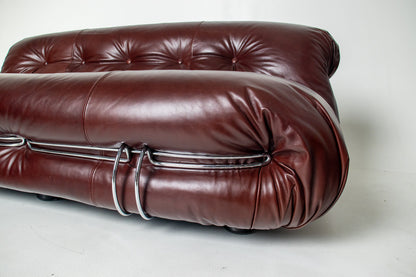 Soriana Love Seat Sofa and Ottoman in New Leather by Afra & Tobia Scarpa for Cassina