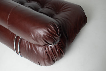 Soriana Love Seat Sofa and Ottoman in New Leather by Afra & Tobia Scarpa for Cassina