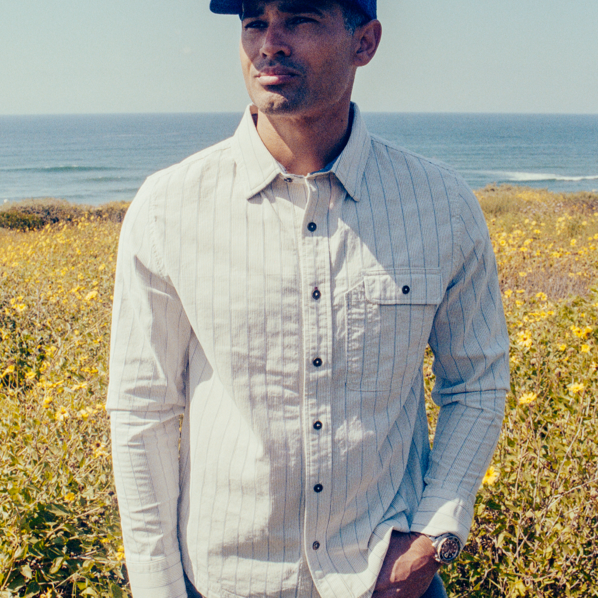 Imperfects Tradesman Button-Down in Striped Chambray