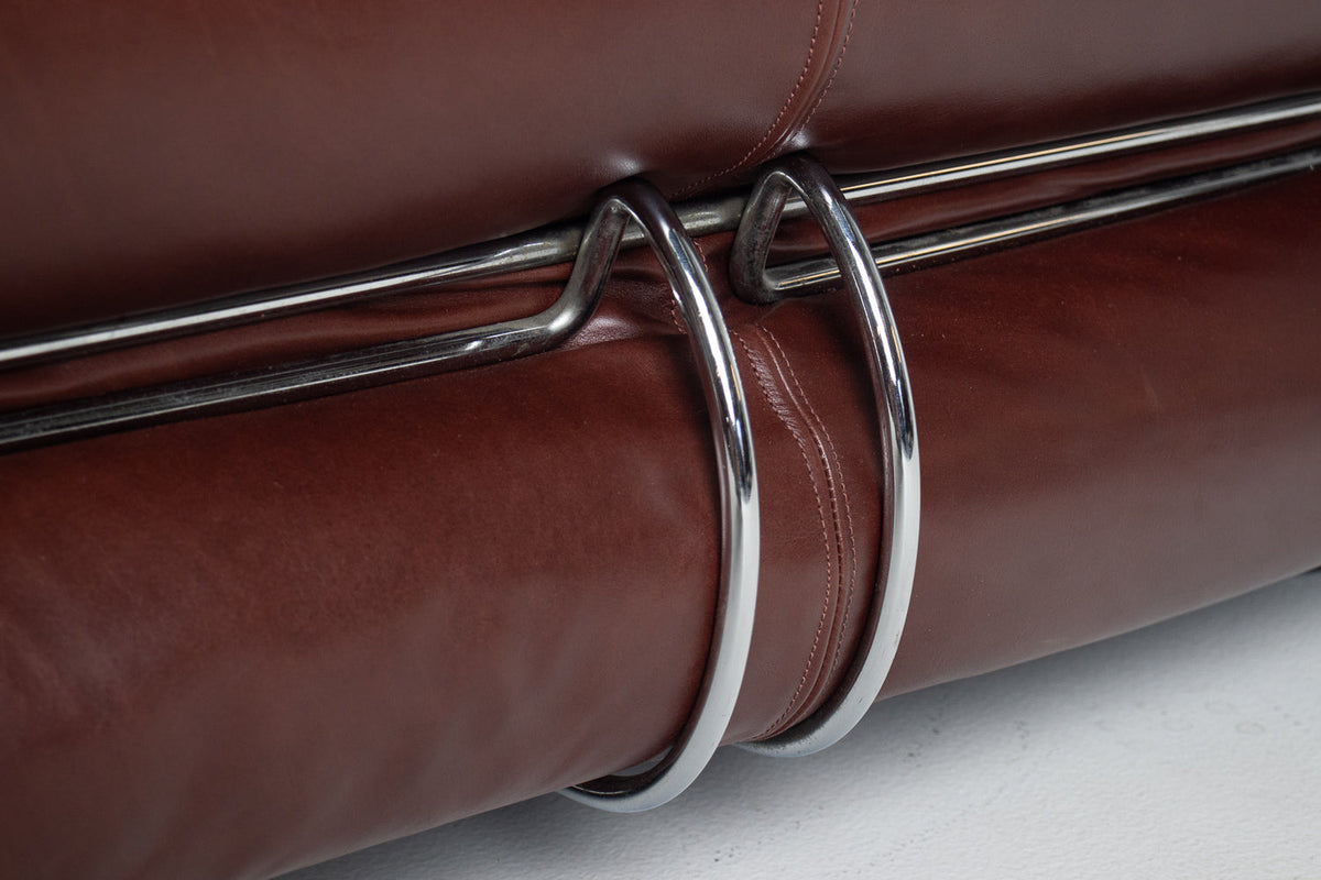 Afra & Tobia Scarpa for Cassina “Soriana” Four-Seat Sofa & Ottoman in New Burgandy Leather