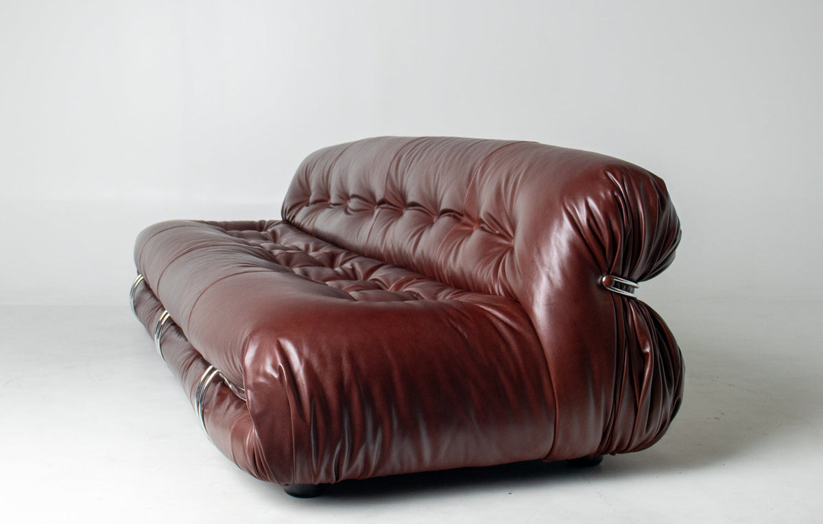 Afra & Tobia Scarpa for Cassina “Soriana” Four-Seat Sofa & Ottoman in New Burgandy Leather