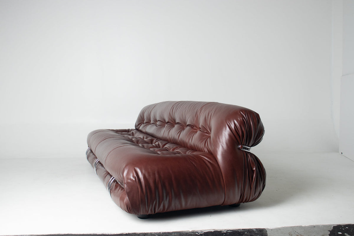 Afra & Tobia Scarpa for Cassina “Soriana” Four-Seat Sofa & Ottoman in New Burgandy Leather