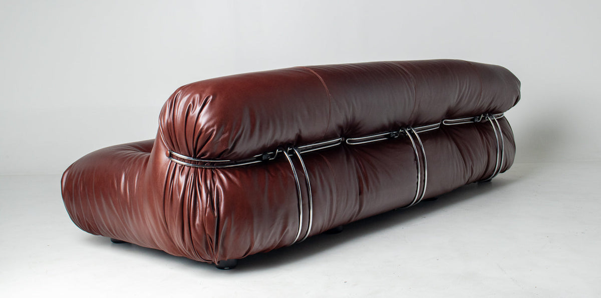Afra & Tobia Scarpa for Cassina “Soriana” Four-Seat Sofa & Ottoman in New Burgandy Leather