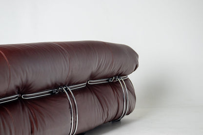 Afra & Tobia Scarpa for Cassina “Soriana” Four-Seat Sofa & Ottoman in New Burgandy Leather