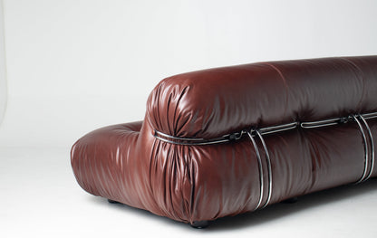 Afra & Tobia Scarpa for Cassina “Soriana” Four-Seat Sofa & Ottoman in New Burgandy Leather