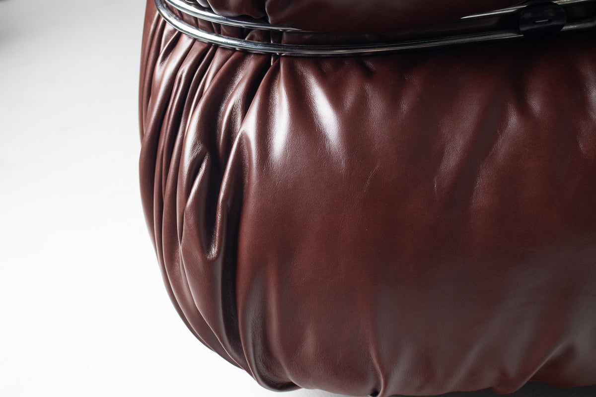 Afra & Tobia Scarpa for Cassina “Soriana” Four-Seat Sofa & Ottoman in New Burgandy Leather