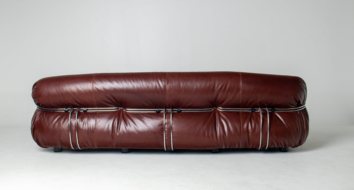 Afra & Tobia Scarpa for Cassina “Soriana” Four-Seat Sofa & Ottoman in New Burgandy Leather