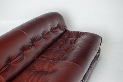 Afra & Tobia Scarpa for Cassina “Soriana” Four-Seat Sofa & Ottoman in New Burgandy Leather