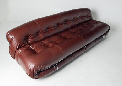 Afra & Tobia Scarpa for Cassina “Soriana” Four-Seat Sofa & Ottoman in New Burgandy Leather