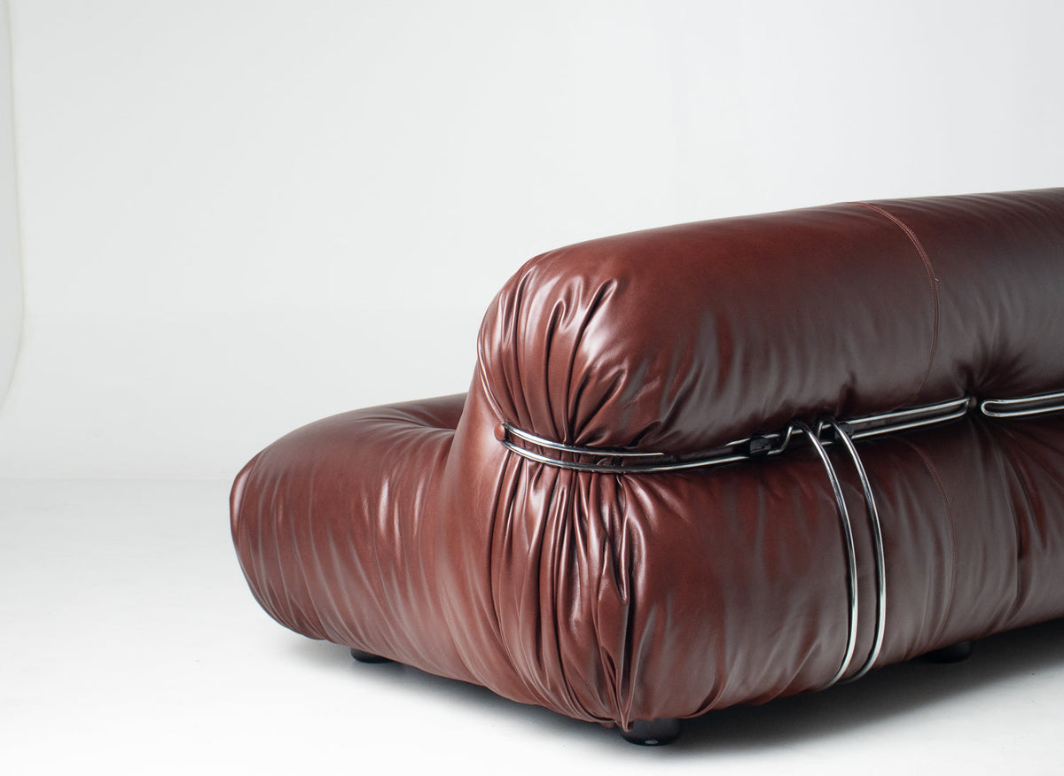 Afra & Tobia Scarpa for Cassina “Soriana” Four-Seat Sofa & Ottoman in New Burgandy Leather