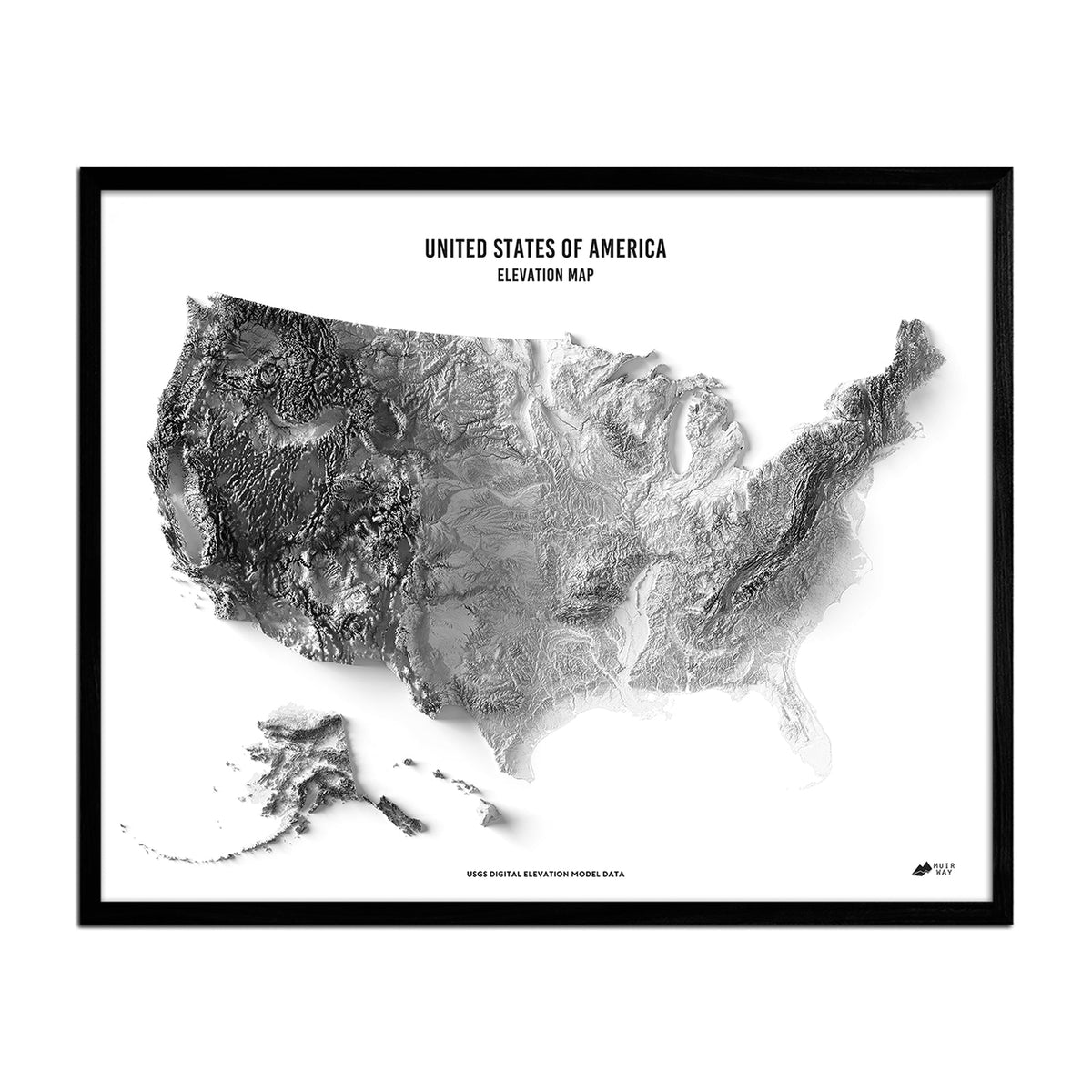 USA Elevation Map Black