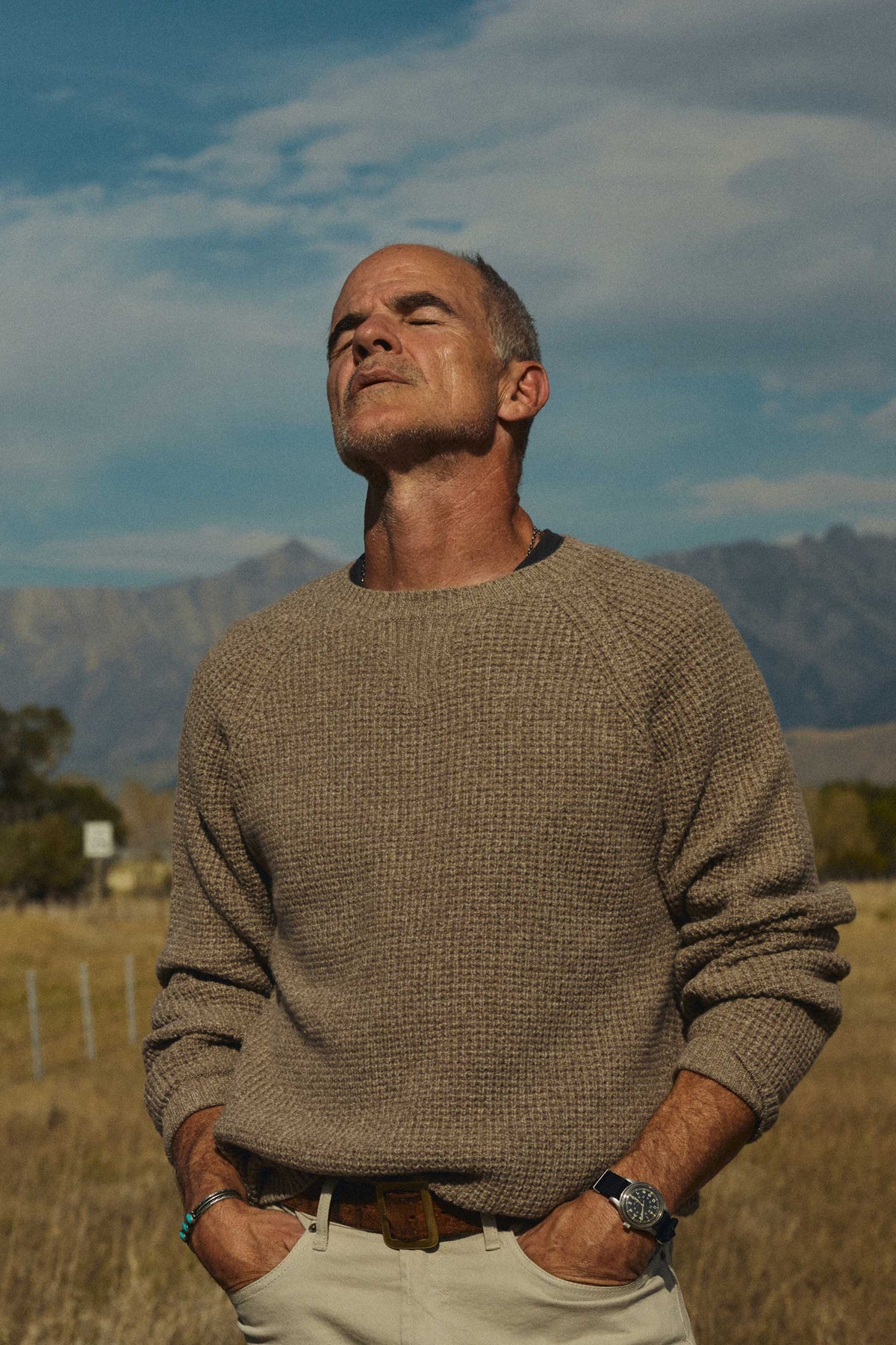 Rivay Sonny Waffle Sweater in Khaki Marl