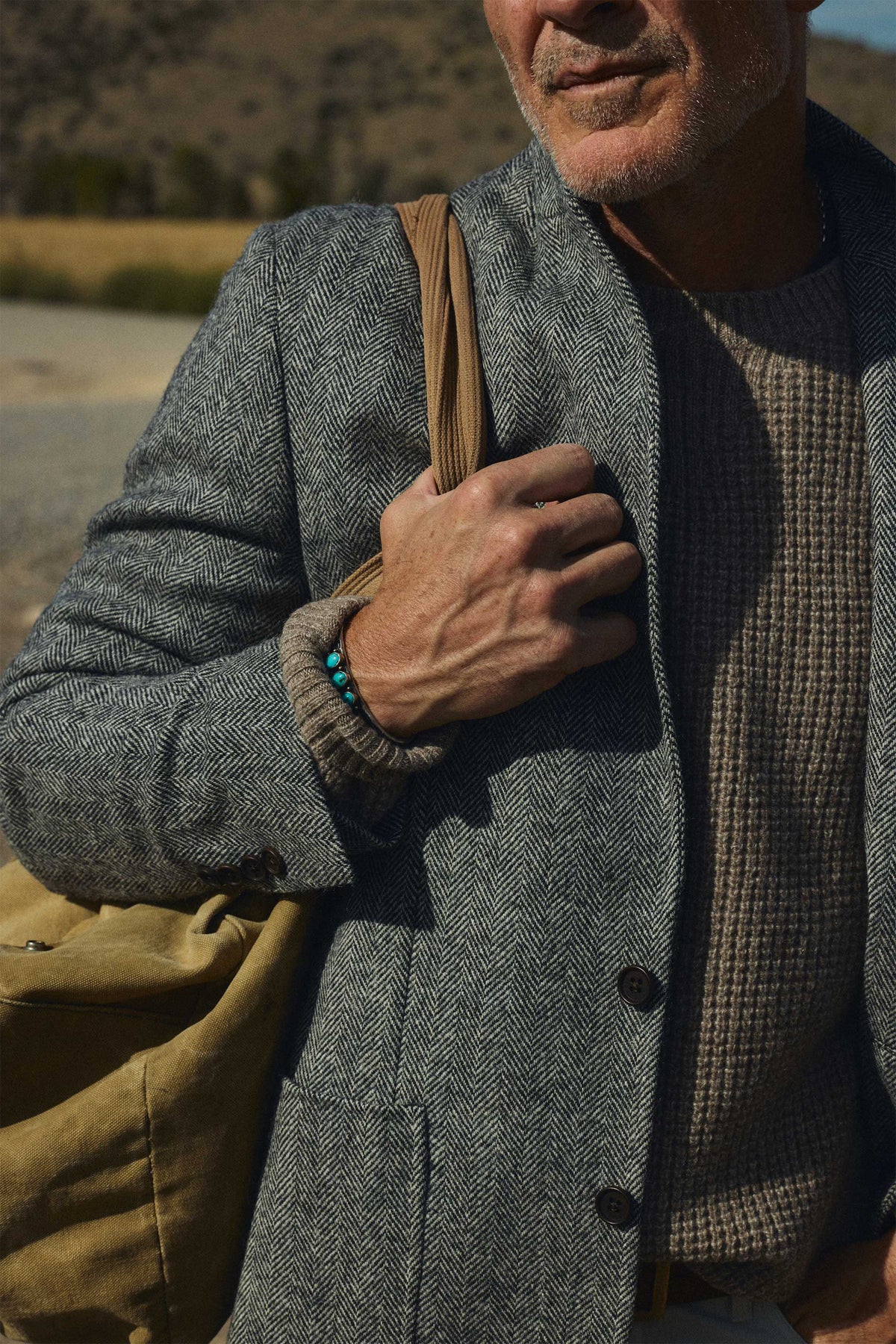 Rivay Sonny Waffle Sweater in Khaki Marl