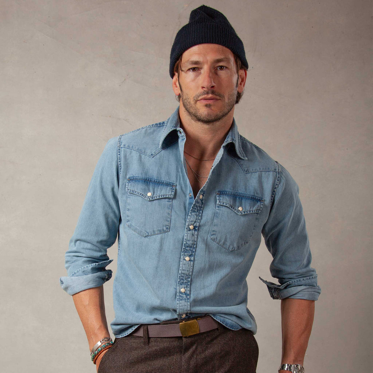 Rivay Wayne Denim Western Shirt in Light Wash